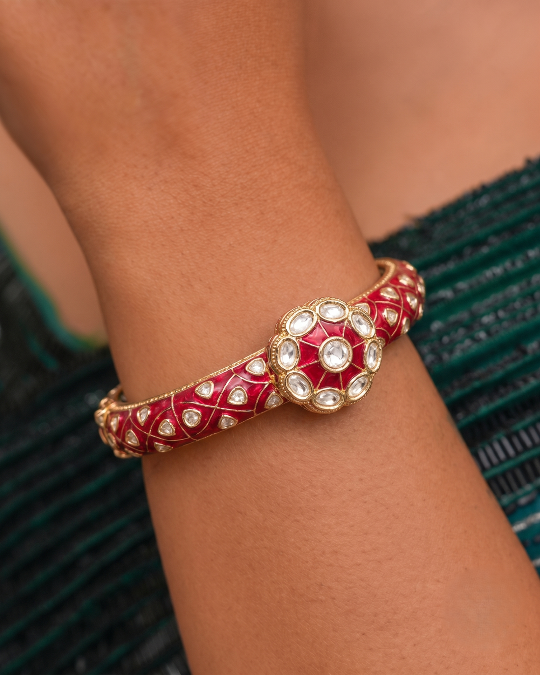 Royal Ruby Meenakari Kundan Openable Gold Plated Bracelet (  2.6 & 2.8 Fit)