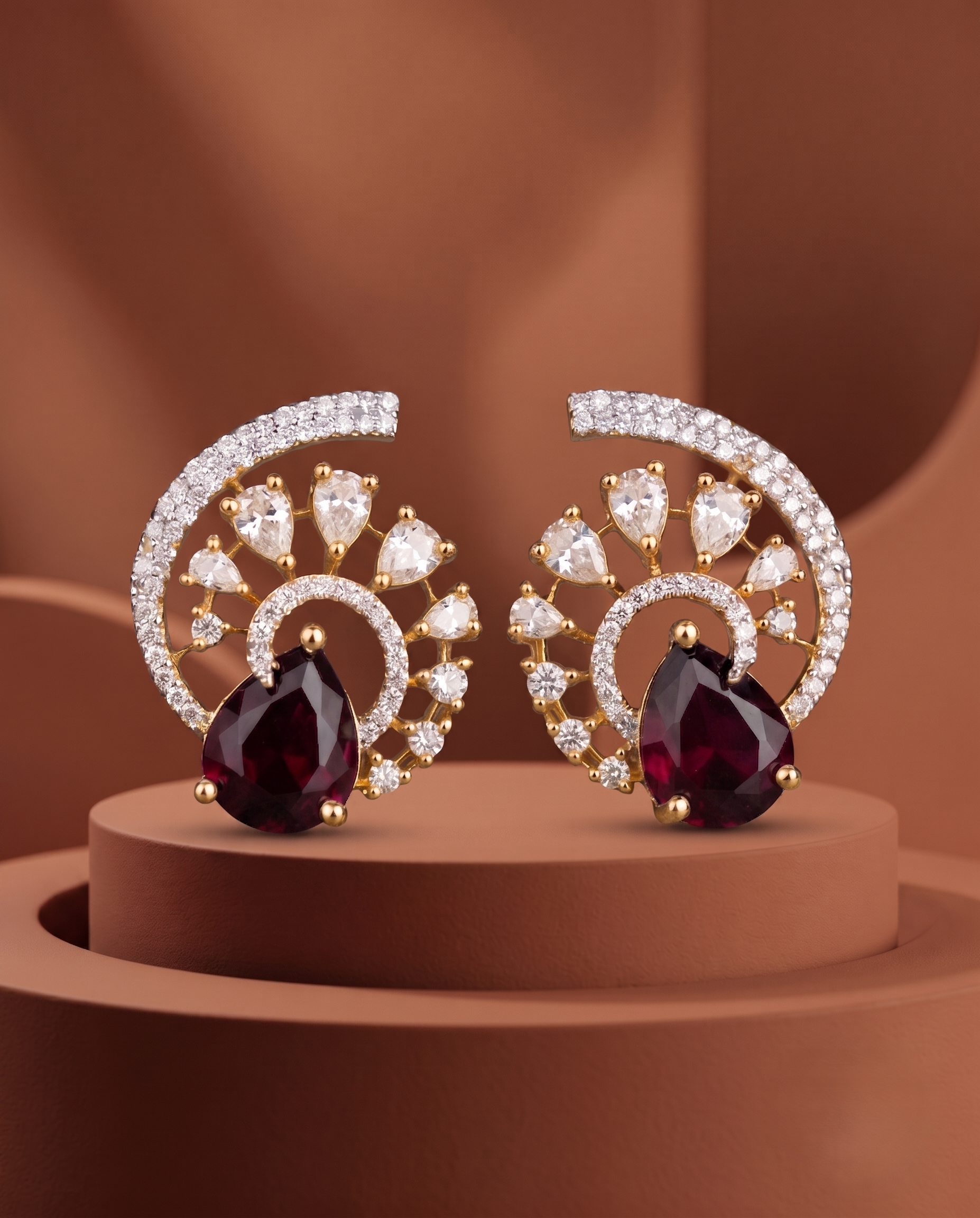 Premium Regal Spiral Drops – Gold Polish Diamond Statement Earrings