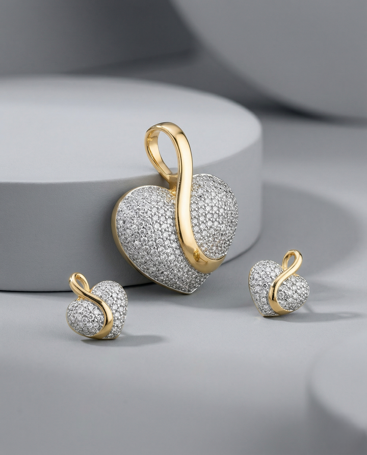Premium Sparkle Heart Twist Pendant Set in Gold Plated Finish