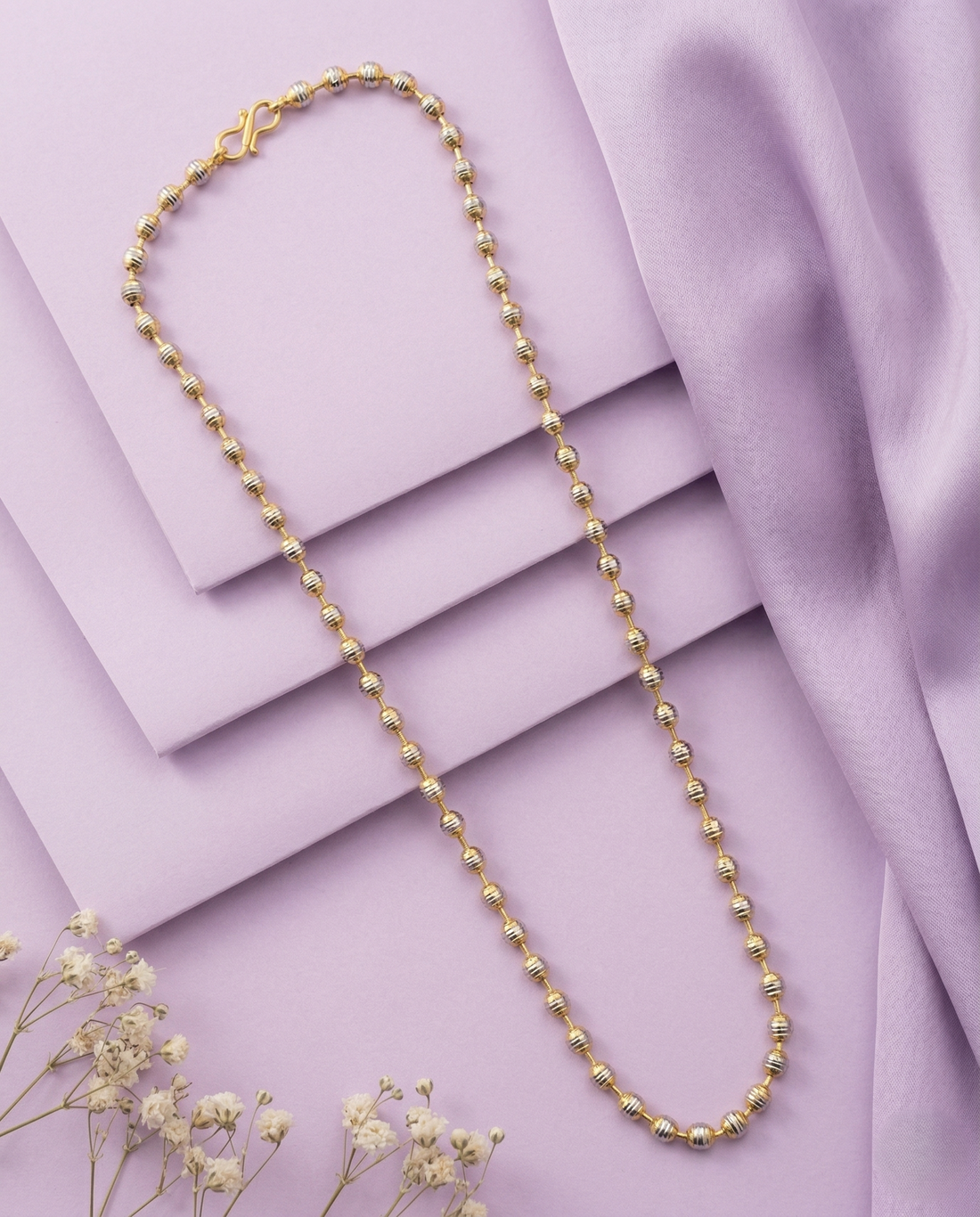Italian Dual Tone Beaded Chain Necklace for Women | Premium Daily Wear Jewelry
