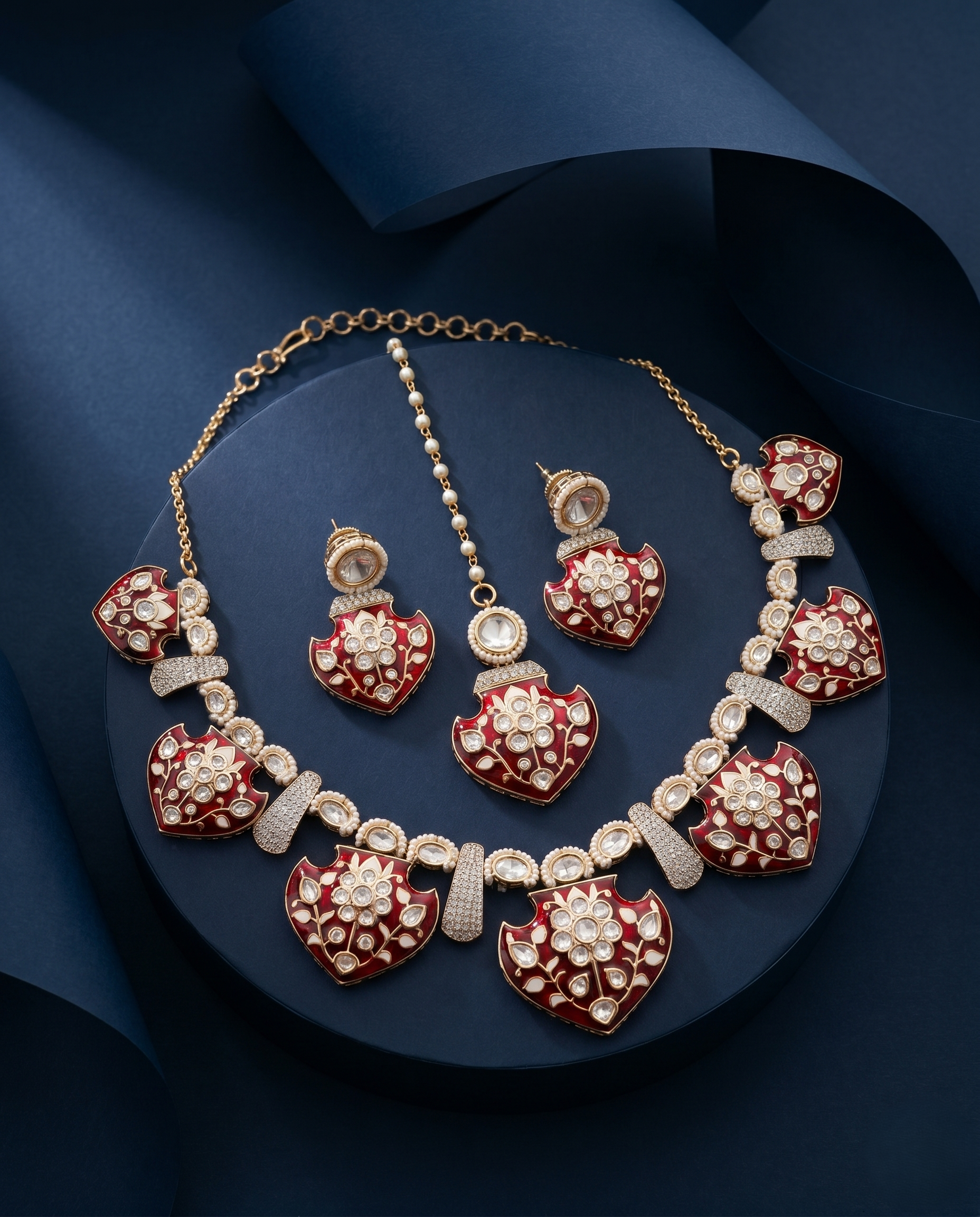 Sitara Red Meenakari Moissanite Necklace Set with Earrings