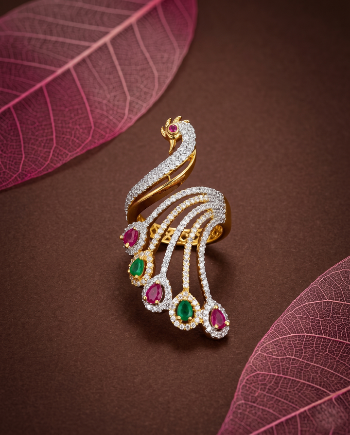 Mayura Grace Adjustable Peacock Statement Ring – Fit for All Fingers