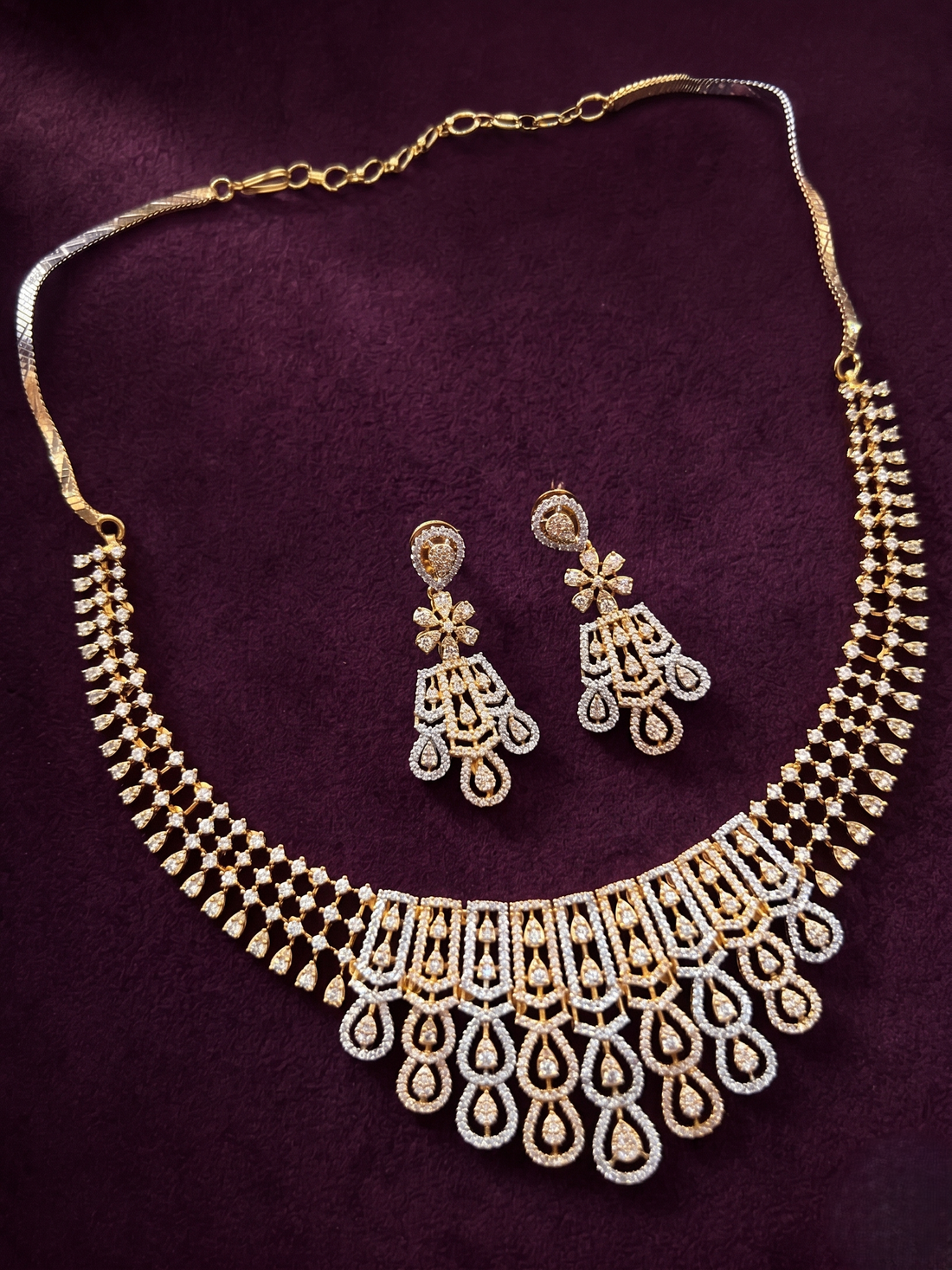 Aarohi Cascade CZ   Gold Plated Jewellery Set for Women