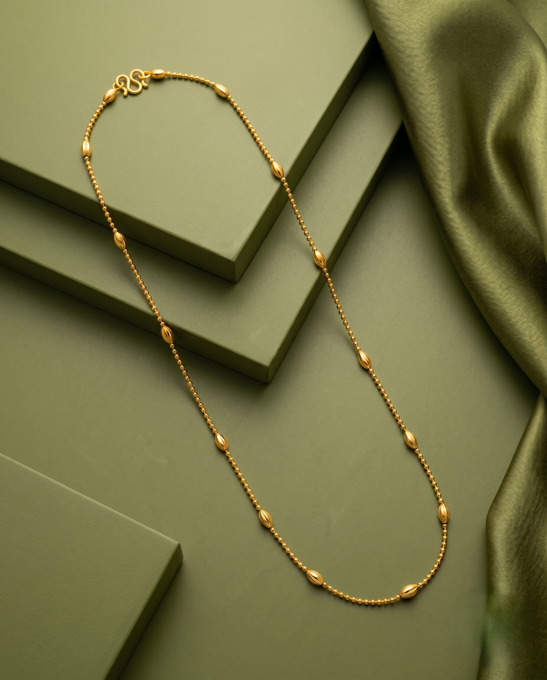 Oval Bead Gold Finish Chain for Women