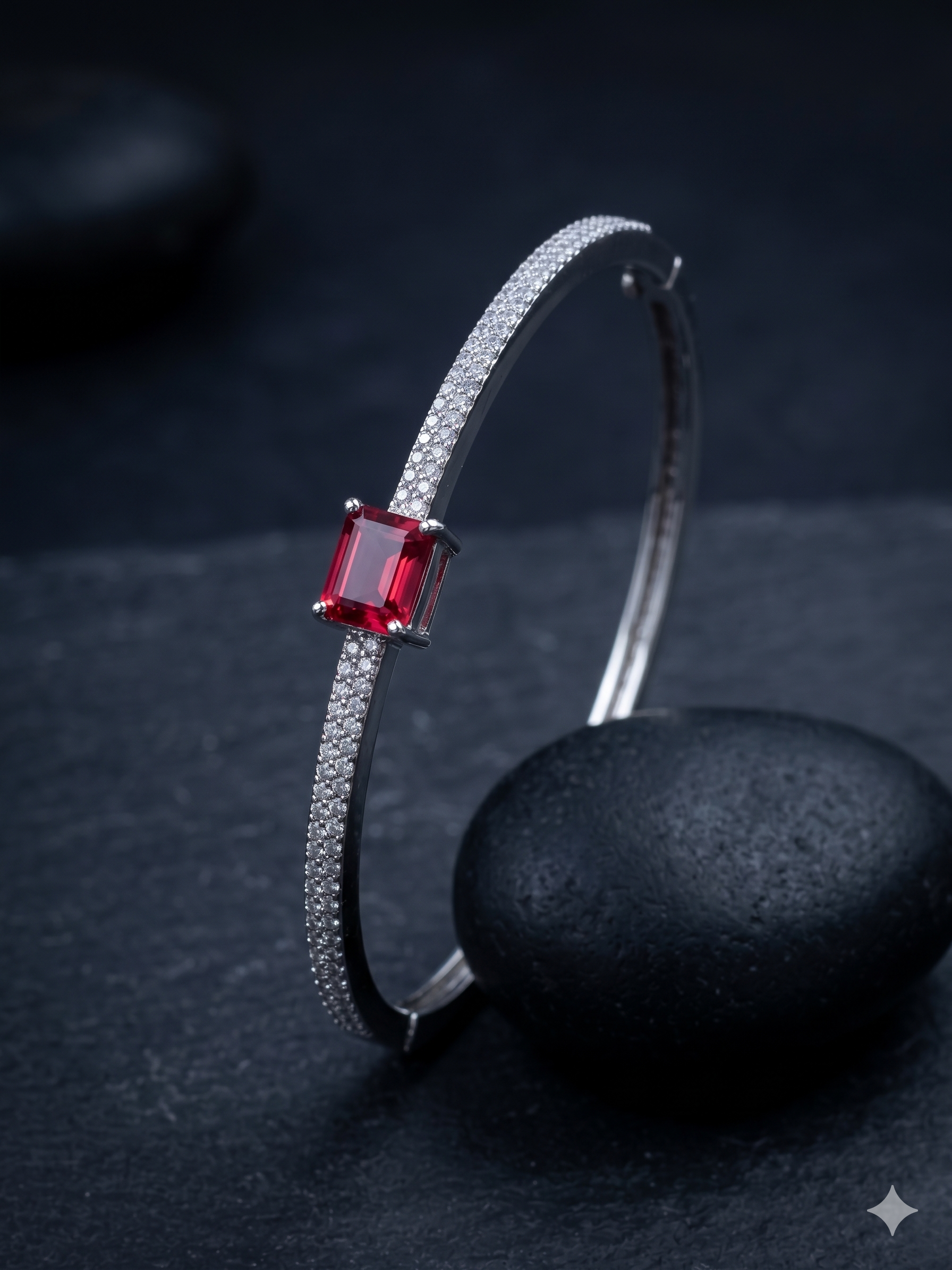 Minimal Openable Square Diamond Bracelet for Women | Silver Polish American Diamond Kada | Size 2.4 & 2.6