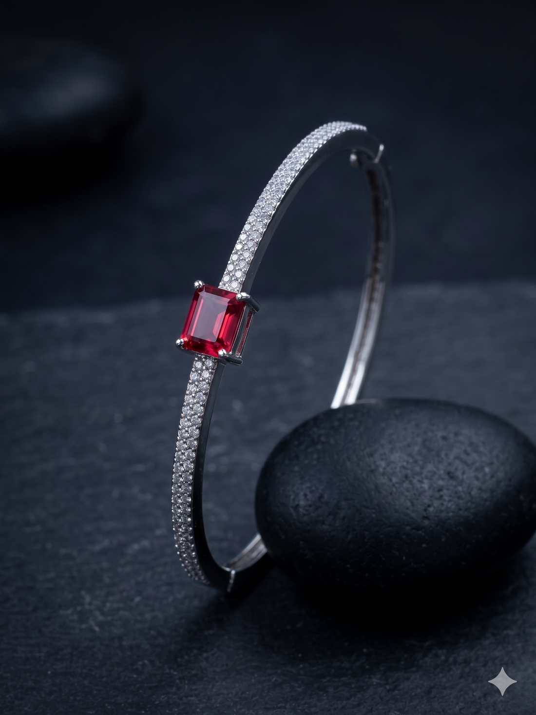 Minimal Openable Square Diamond Bracelet for Women | Silver Polish American Diamond Kada | Size 2.4 & 2.6