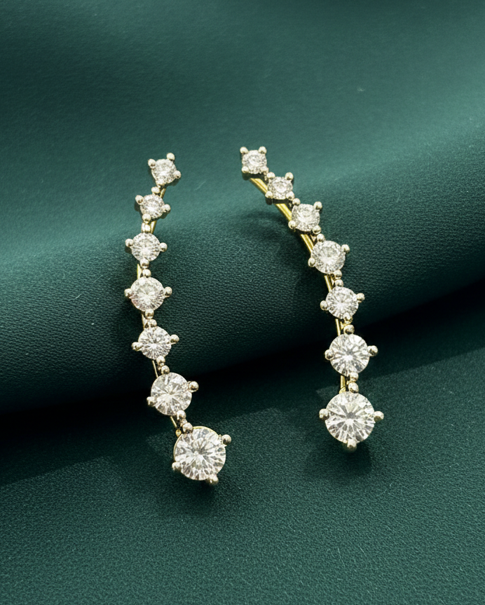 Diamond-Style Ear Cuff for Women – Gold & Silver Finish| No Piercing Required