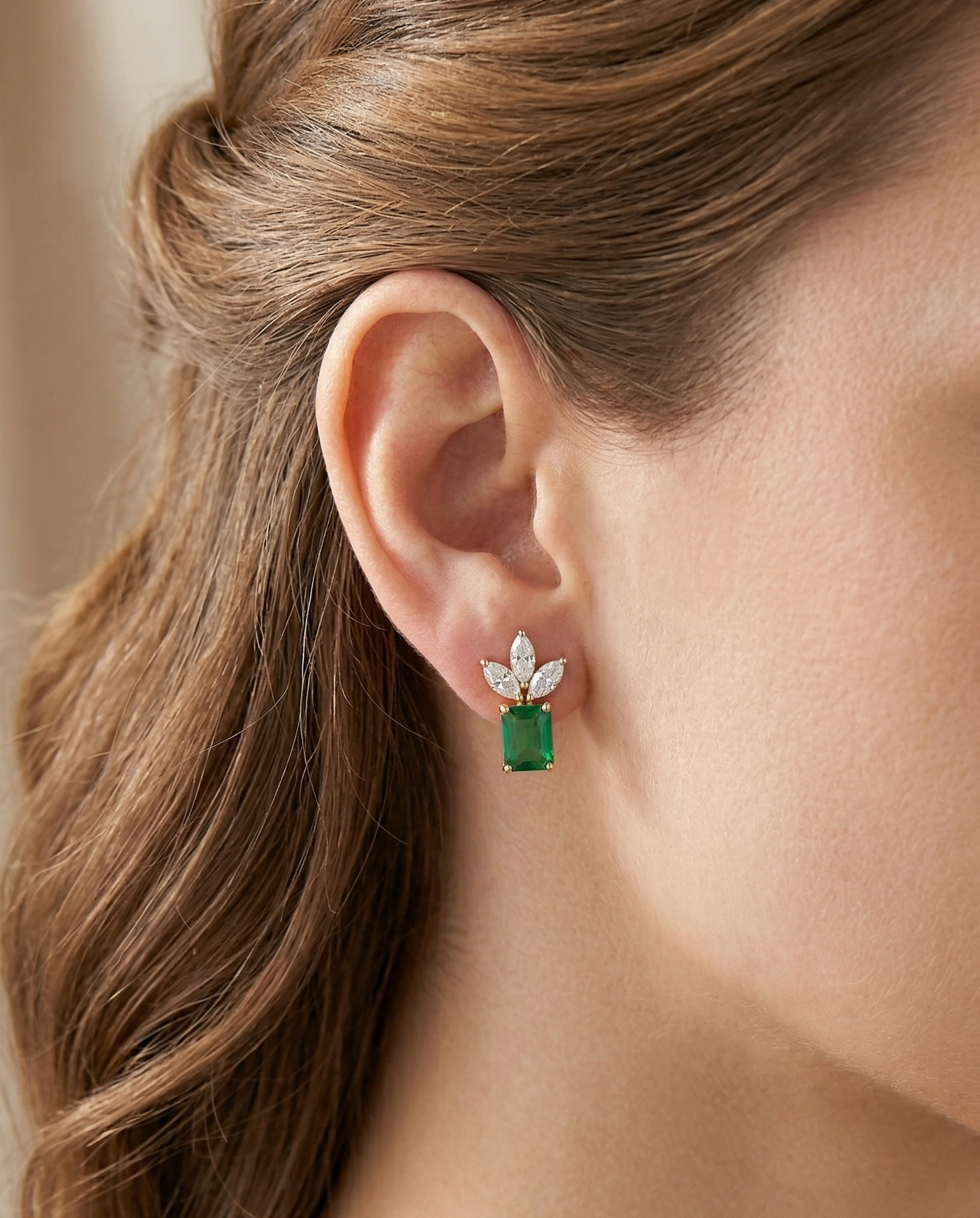 Premium Regalia Prism Studs – Gold Polish Emerald Cut Diamond Earrings (Multi Color)