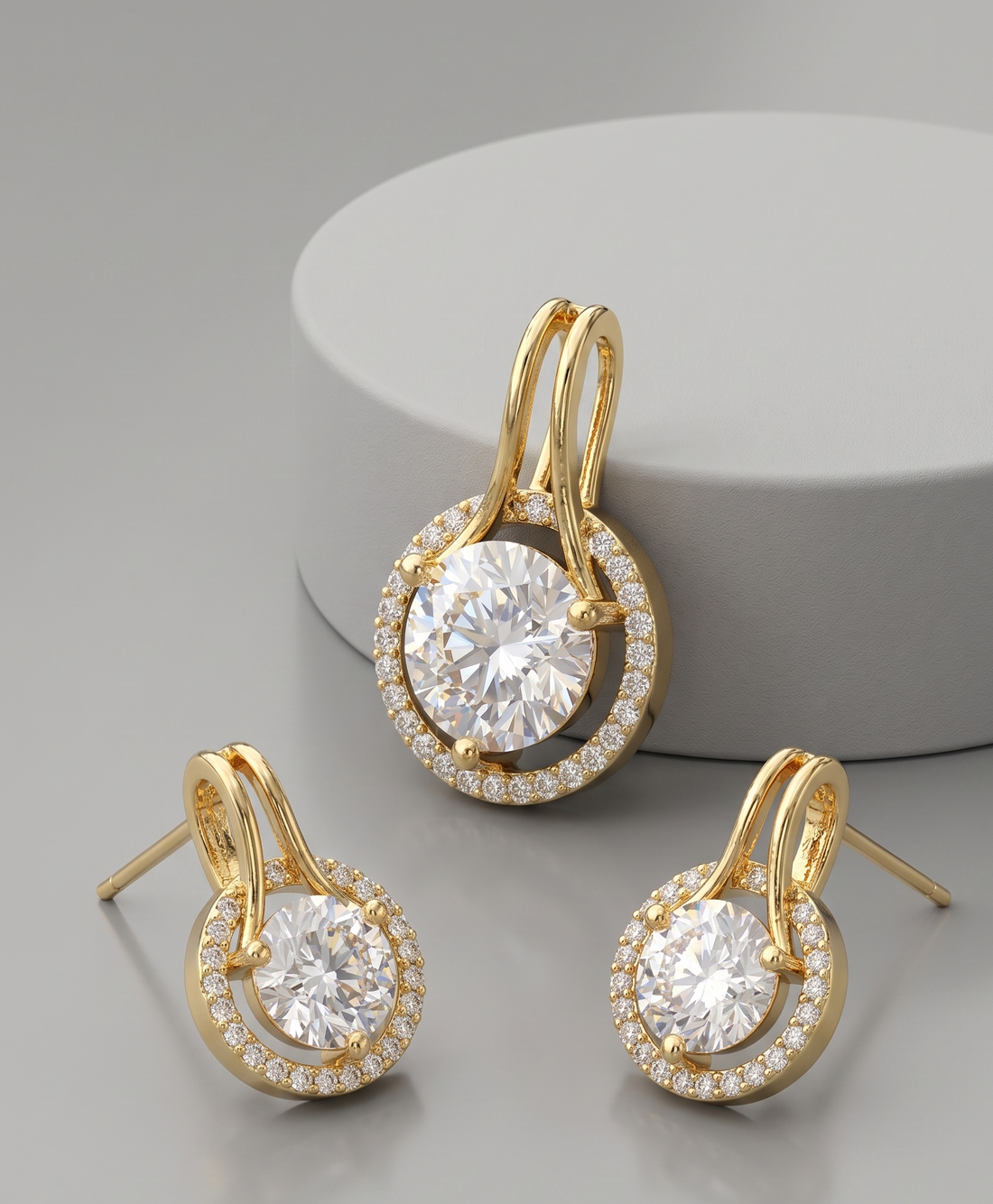 Aarohi Sparkle  CZ Diamond Pendant Set & Earrings