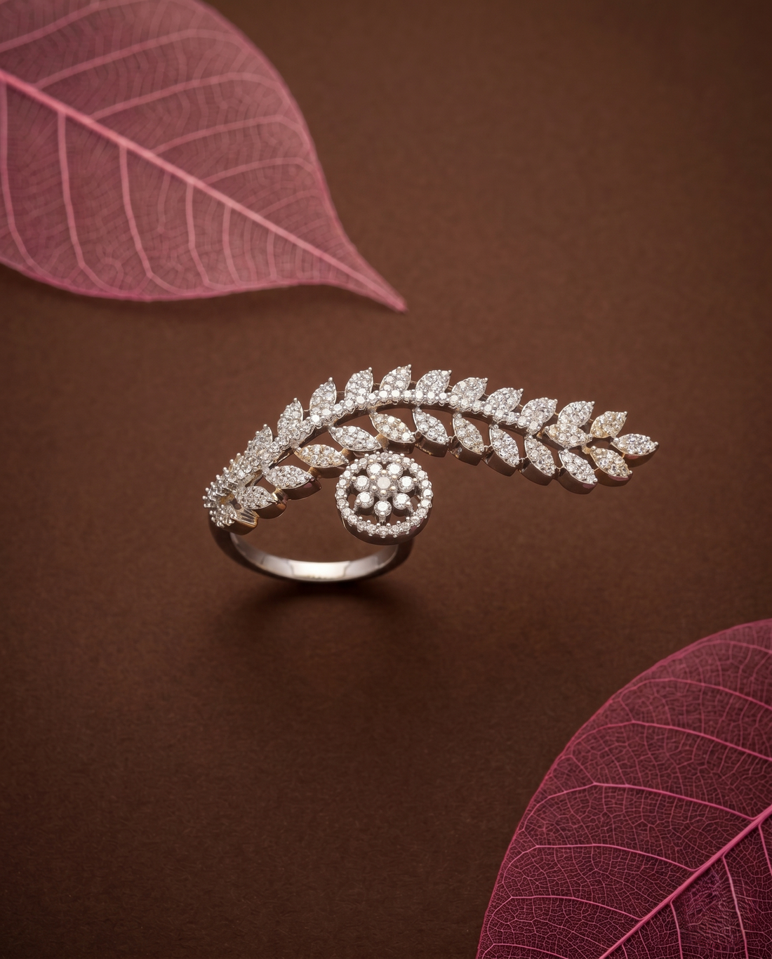 Zyra Leafline Adjustable Vine Statement Ring