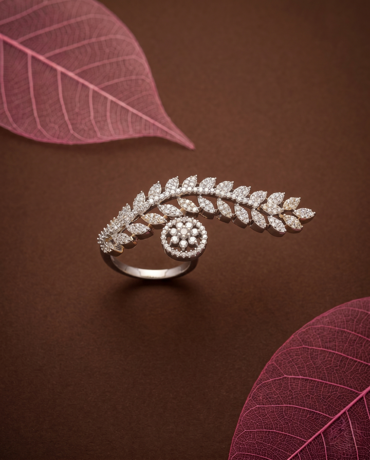 Zyra Leafline Adjustable Vine Statement Ring