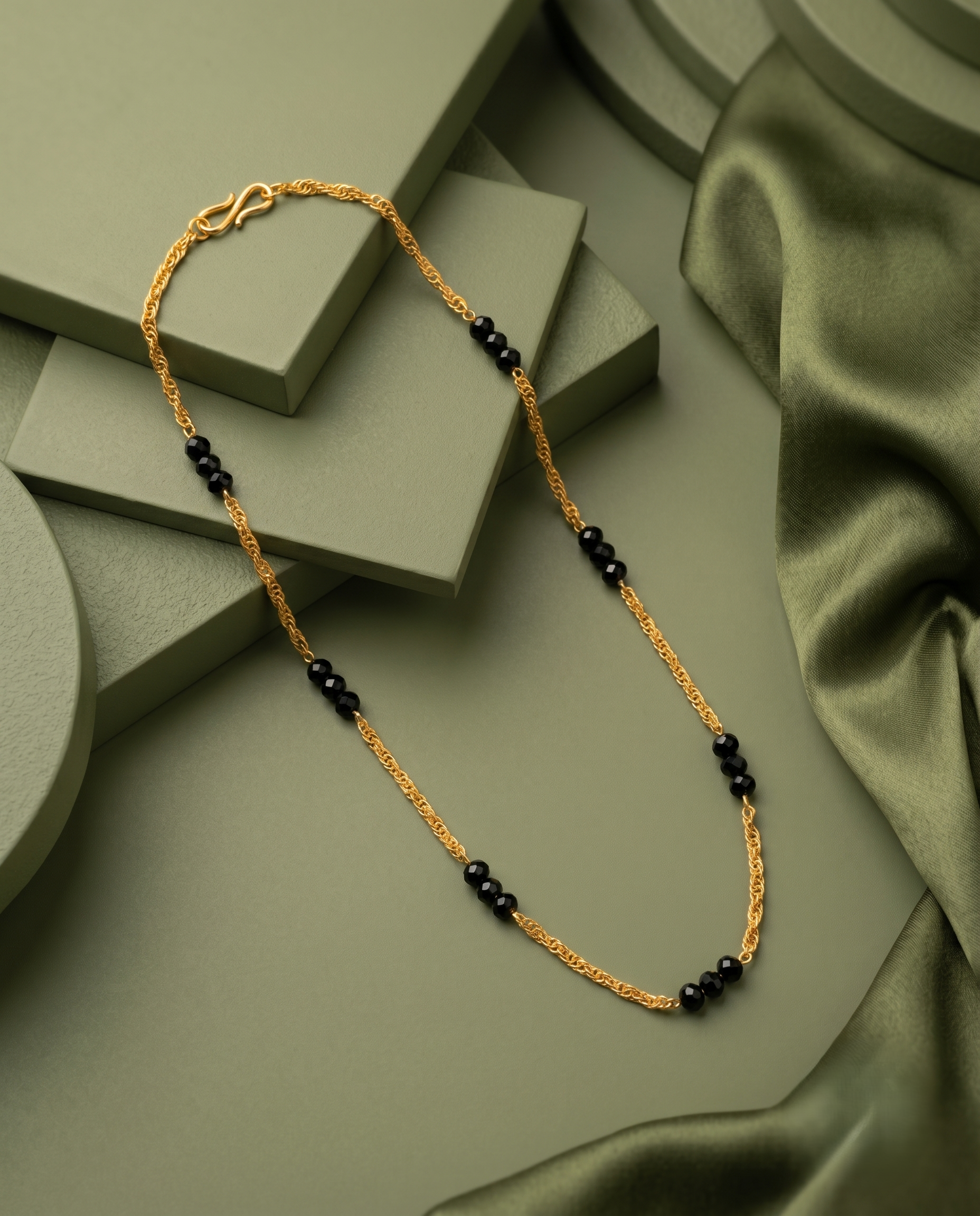 Black Beaded Gold Finish Chain for Women