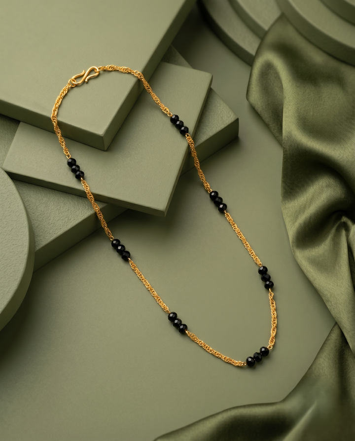 Black Beaded Gold Finish Chain for Women