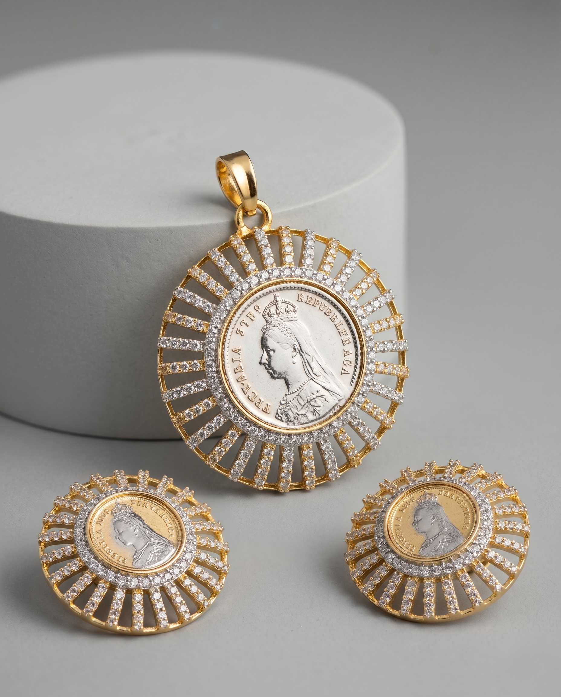 Aurevina Coin Pendant Set with Earrings
