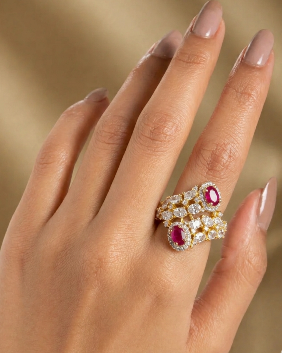 Gulnaar Ruby Bloom Adjustable Ring for Women