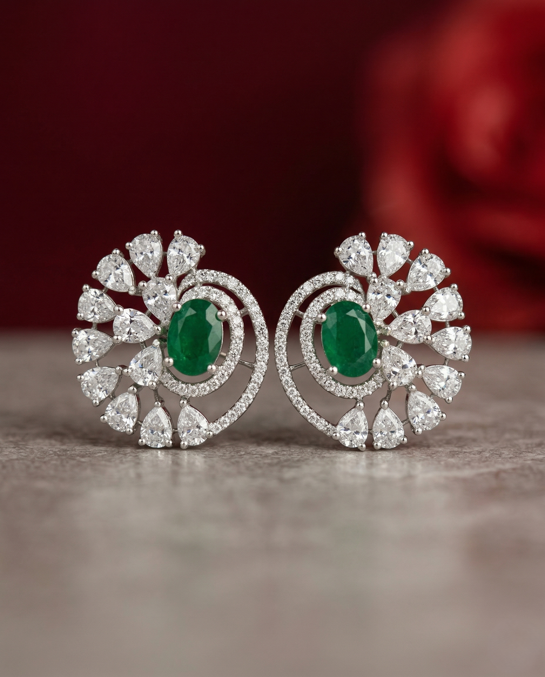 Premium Royal Spiral Bloom Earrings – White Polish Diamond Statement Design