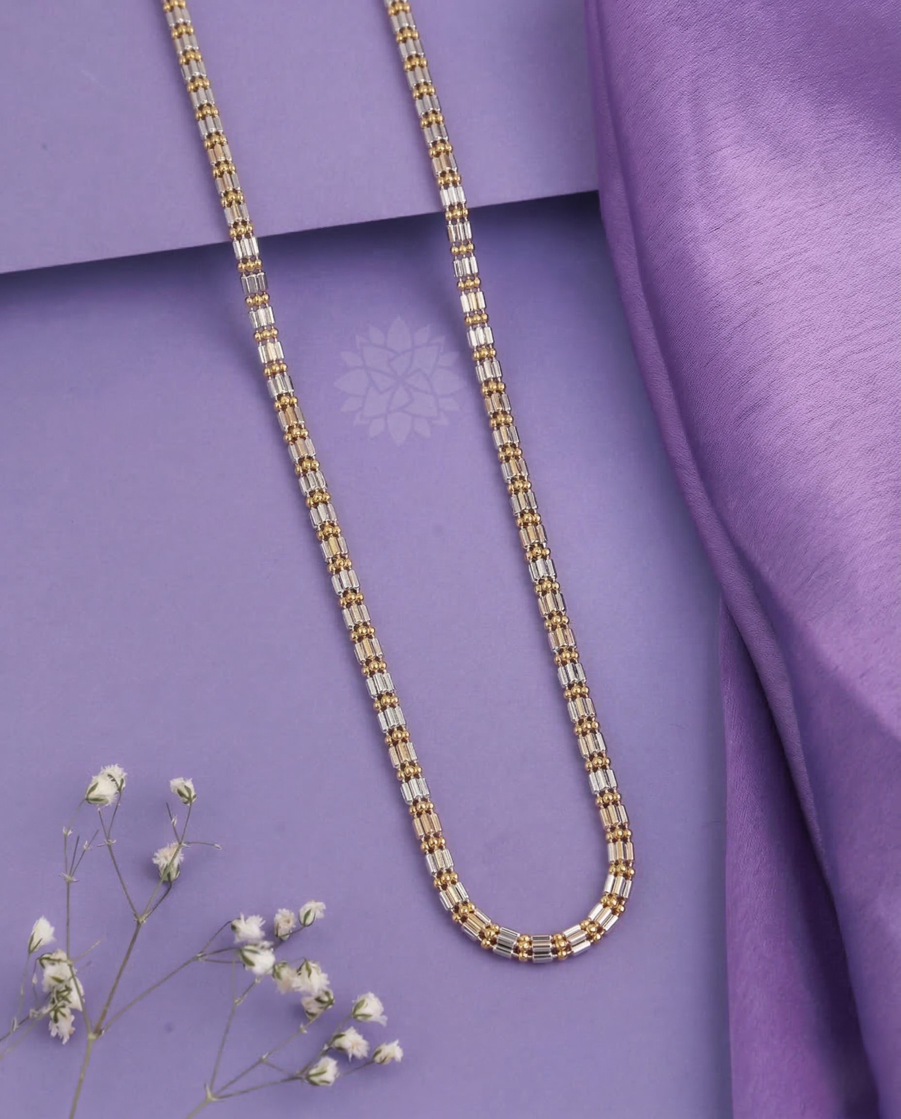 Premium Italian Two Tone Slim Designer Chain Necklace Gold Silver Finish