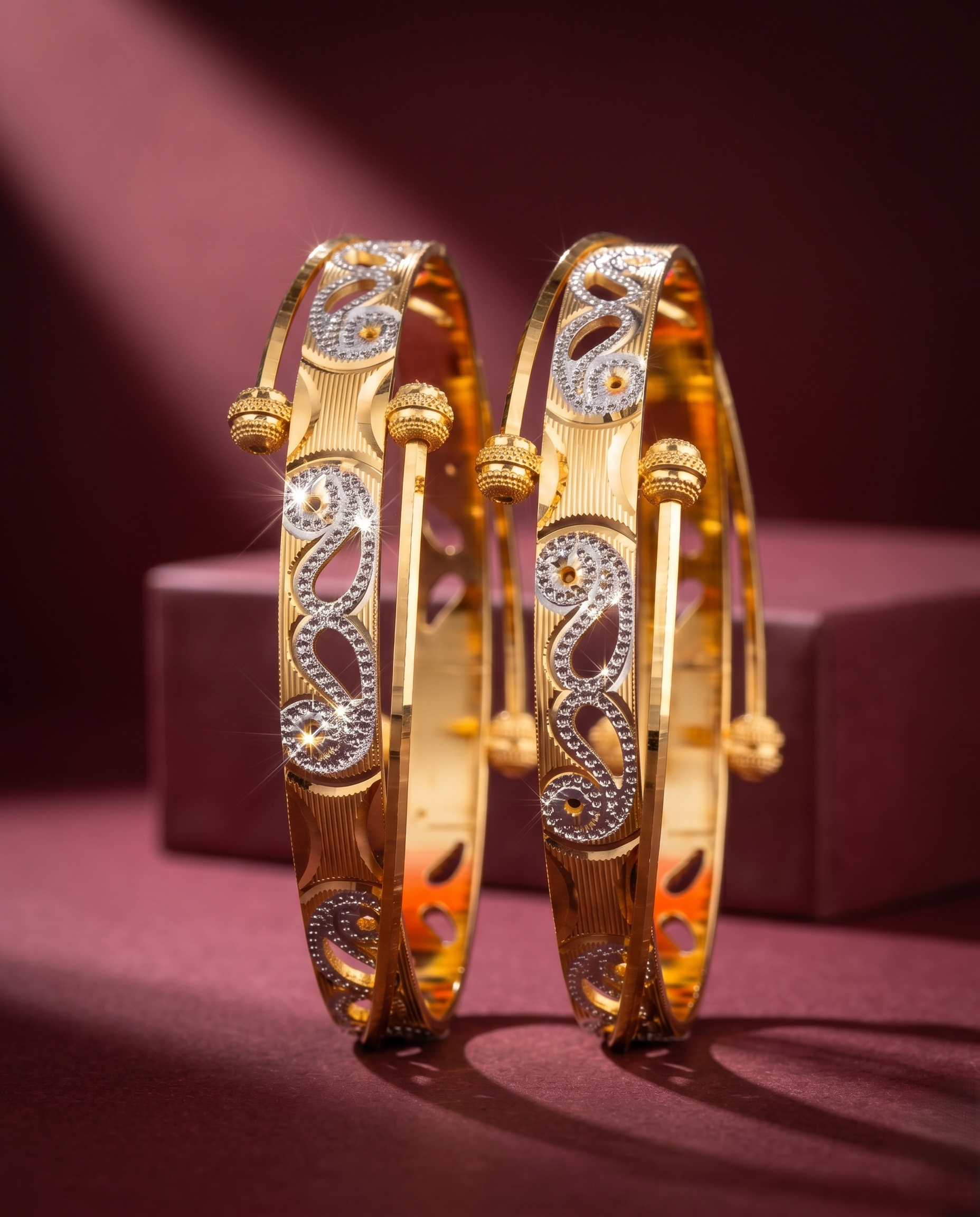 Openable Dual Tone Designer Bangles for Women | Gold Look Fancy Kada Pair