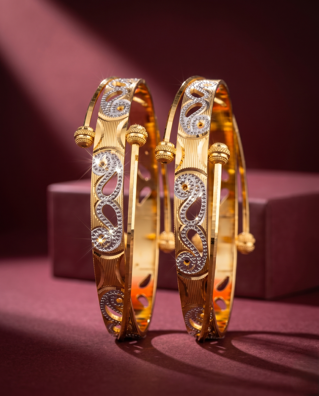Openable Dual Tone Designer Bangles for Women | Gold Look Fancy Kada Pair