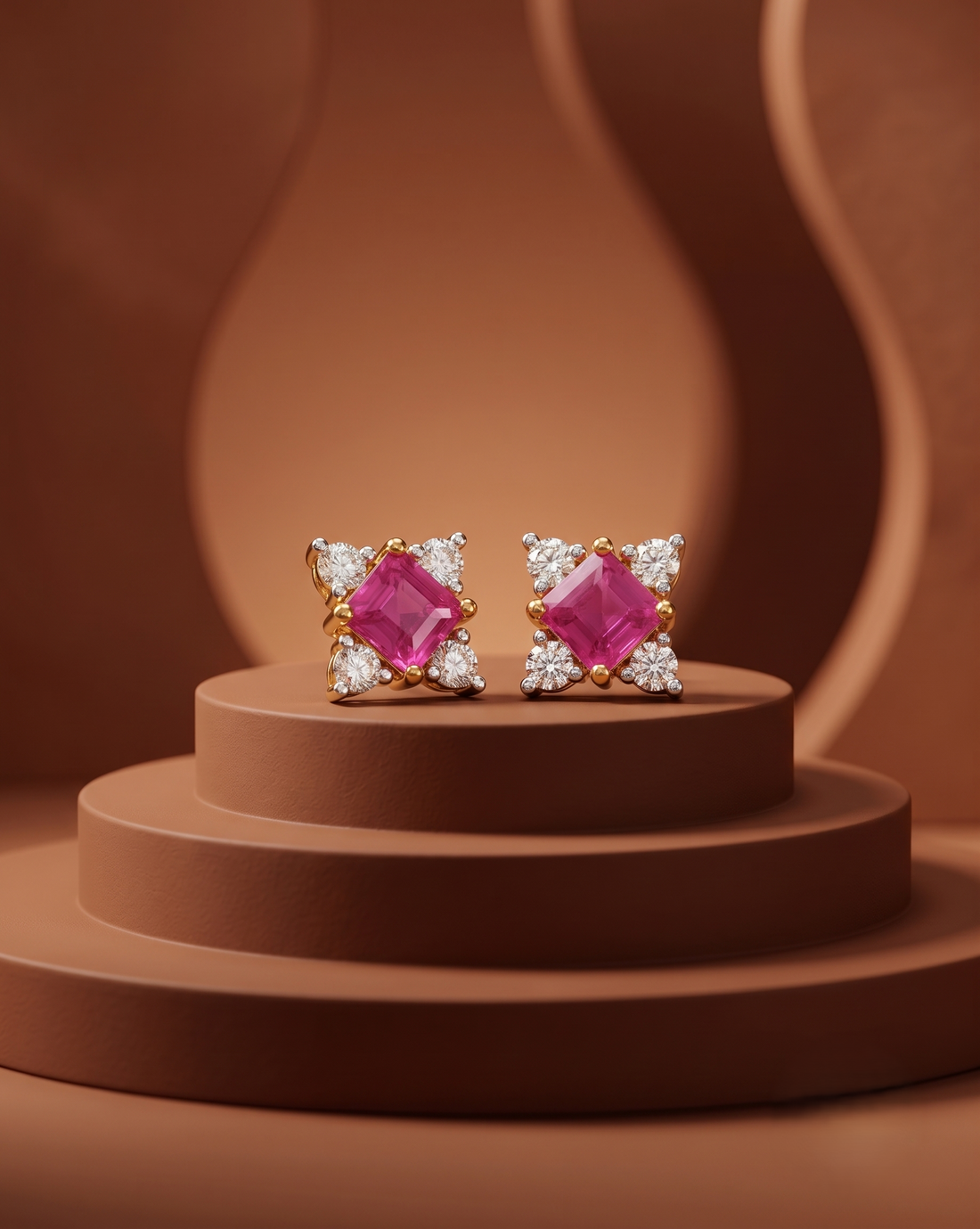 Premium Royal Square Studs – Gold Polish Diamond Stone Earrings