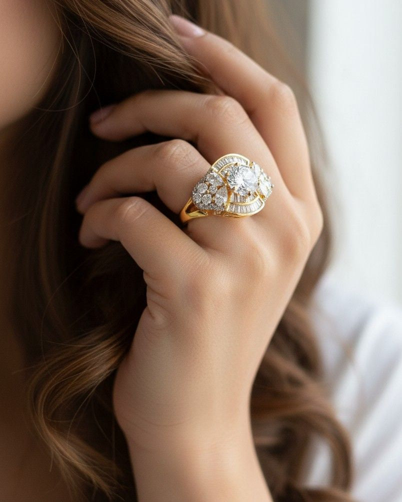 Adjustable Designer Statement Ring for Women – Gold & Silver Finish