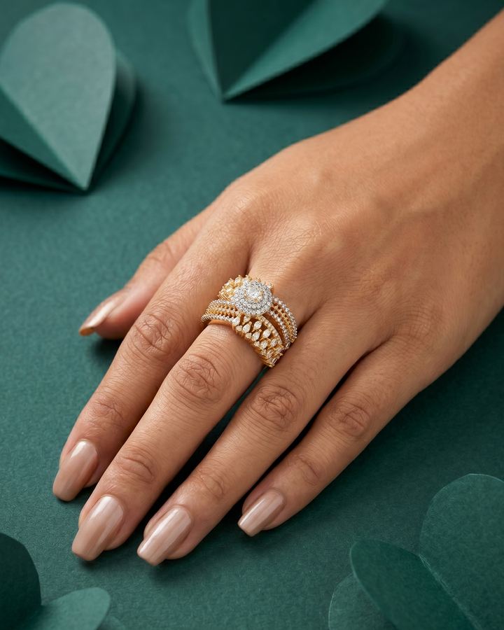 Royal Crown Diamond Style Gold Plated Adjustable Ring