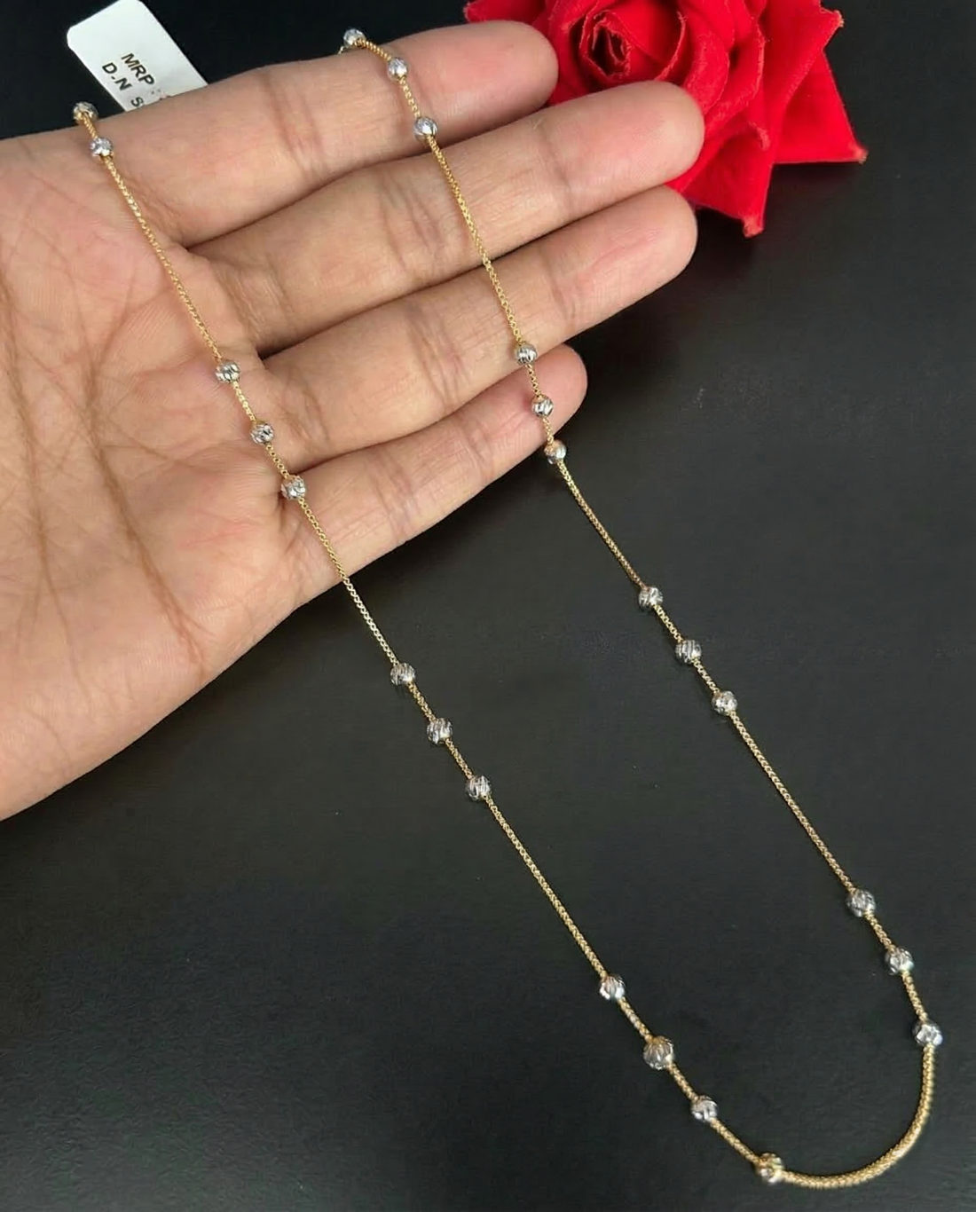 Diamond Cut Beaded Chain Necklace Gold Silver Two Tone Finish