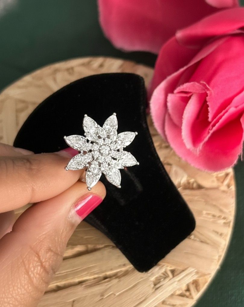 Floral Starburst Diamond Finish Adjustable Ring for Women