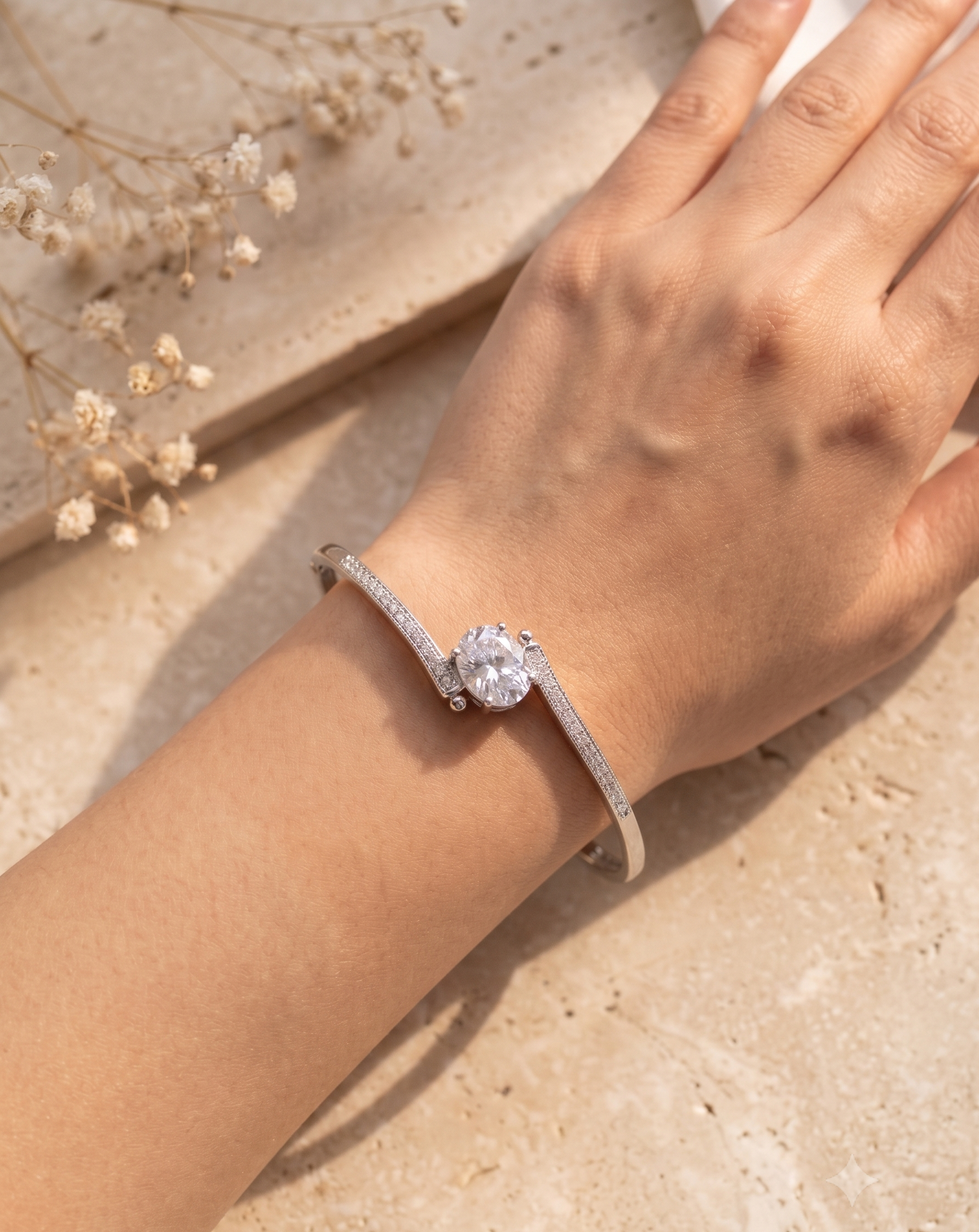 Minimal Openable Round Diamond Bracelet for Women | Gold & Silver Polish American Diamond Kada | Size 2.4 & 2.6