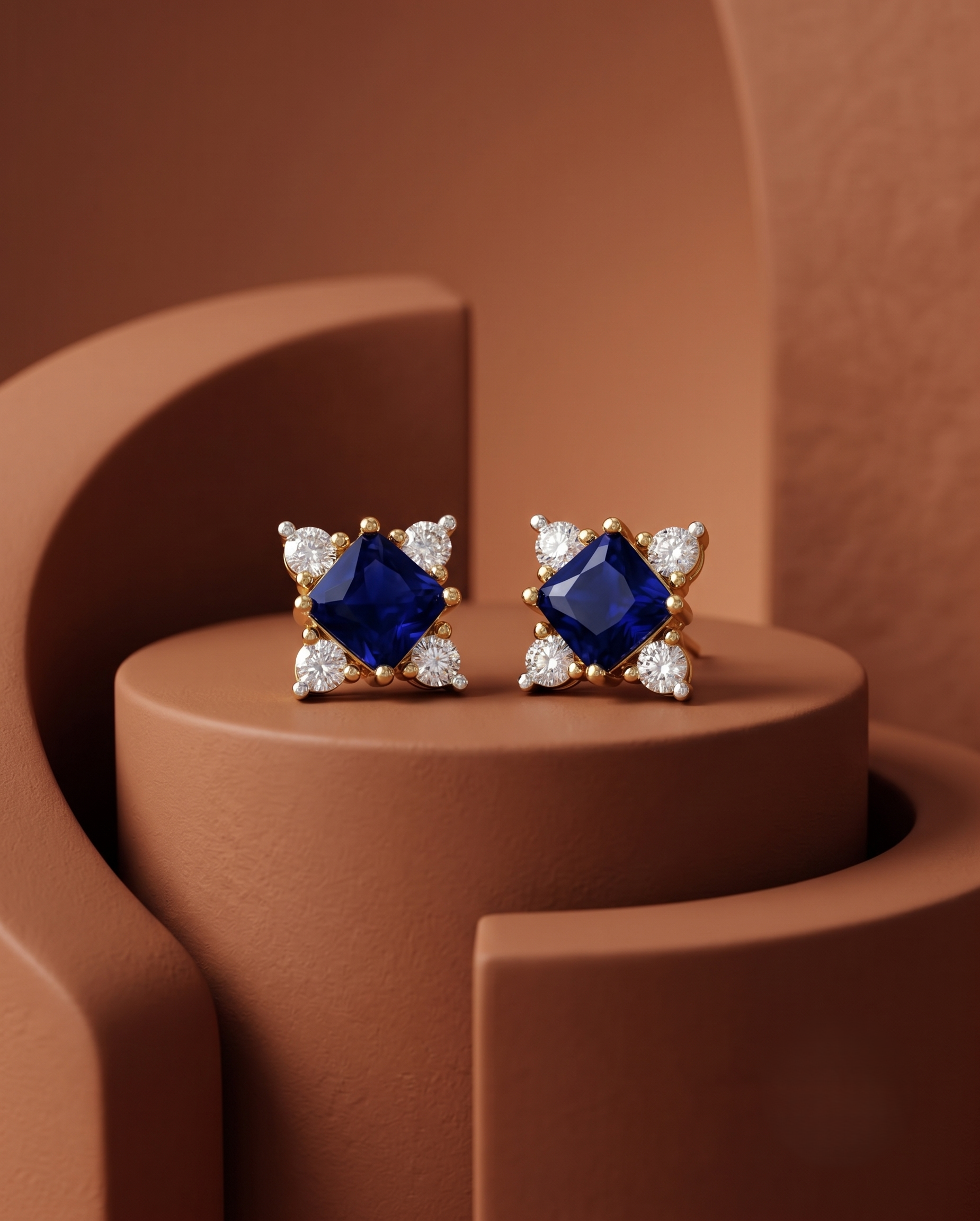 Premium Royal Square Studs – Gold Polish Diamond Stone Earrings