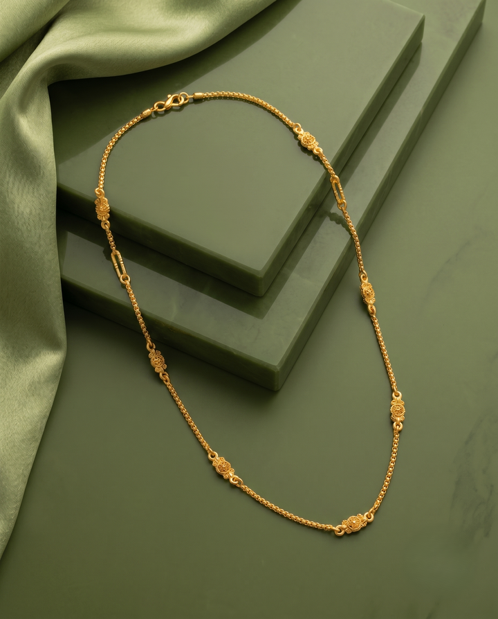 Floral Gold Finish Chain for Women