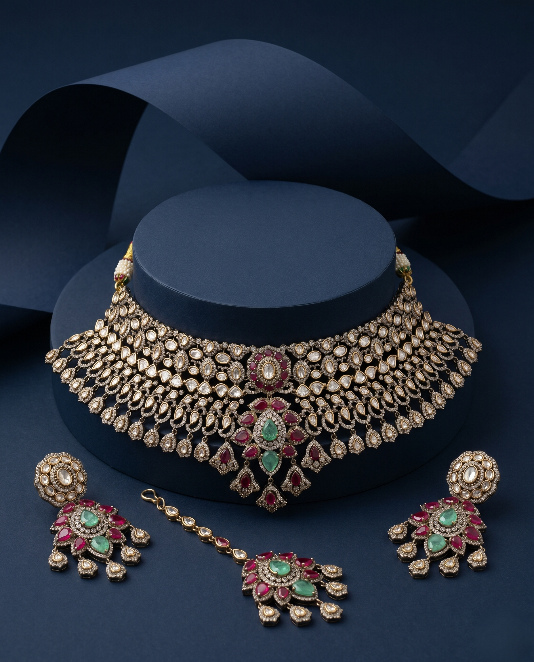 Noorza Ruby Emerald Moissanite Choker Set with Earrings