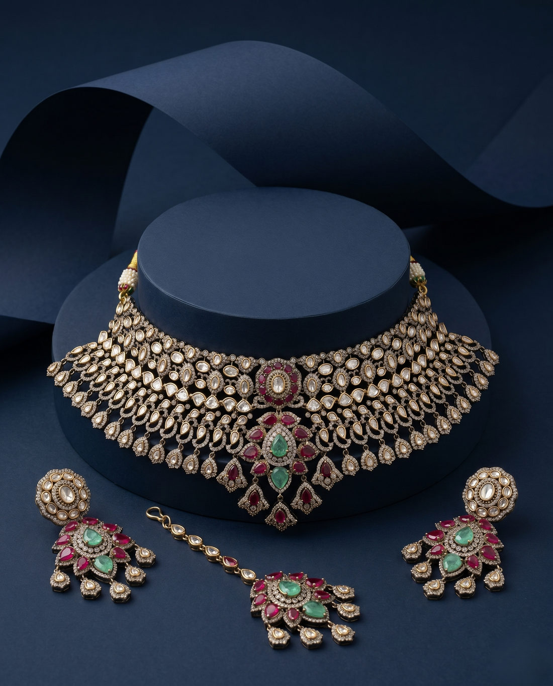 Noorza Ruby Emerald Moissanite Choker Set with Earrings