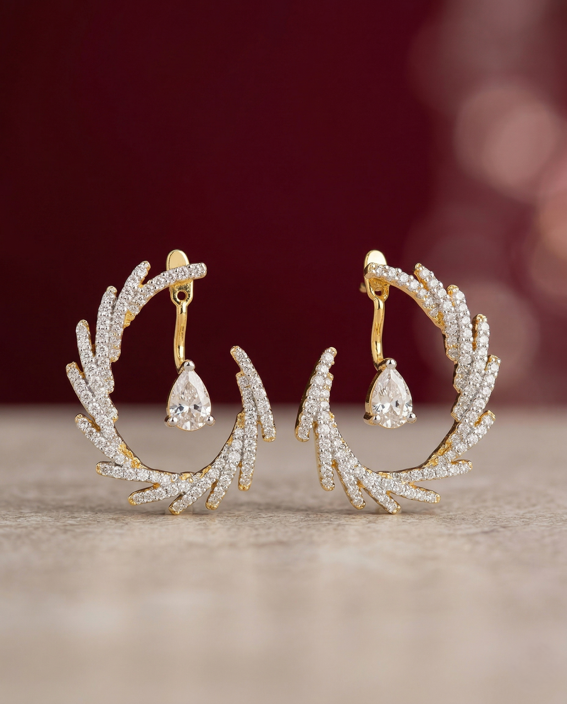 Premium Celestia Wing Flexi Drops – Convertible Diamond Feather Earrings (Wear Solo or With Drop Combo)