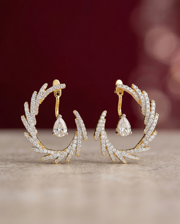 Premium Celestia Wing Flexi Drops – Convertible Diamond Feather Earrings (Wear Solo or With Drop Combo)