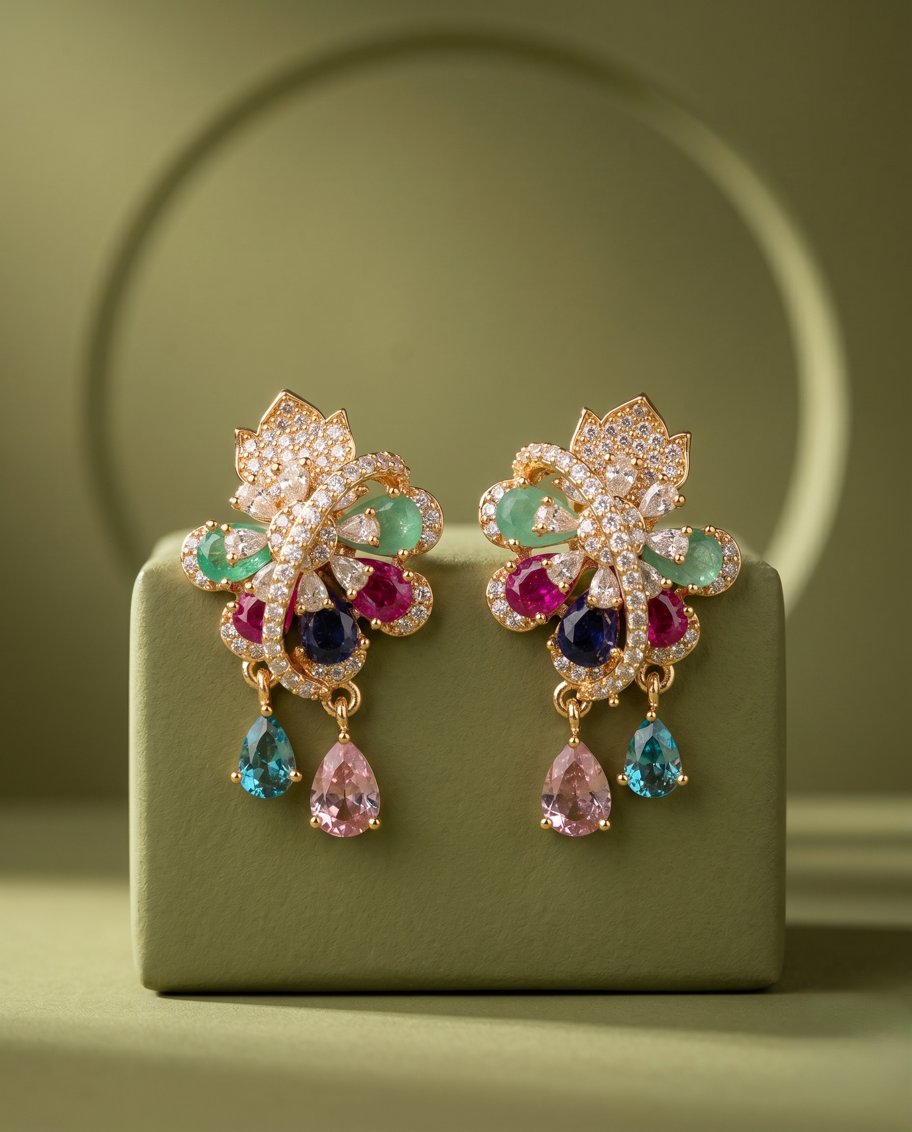 Mayurika Multicolor Floral Drop Earrings | Elegant CZ Party Wear Earrings
