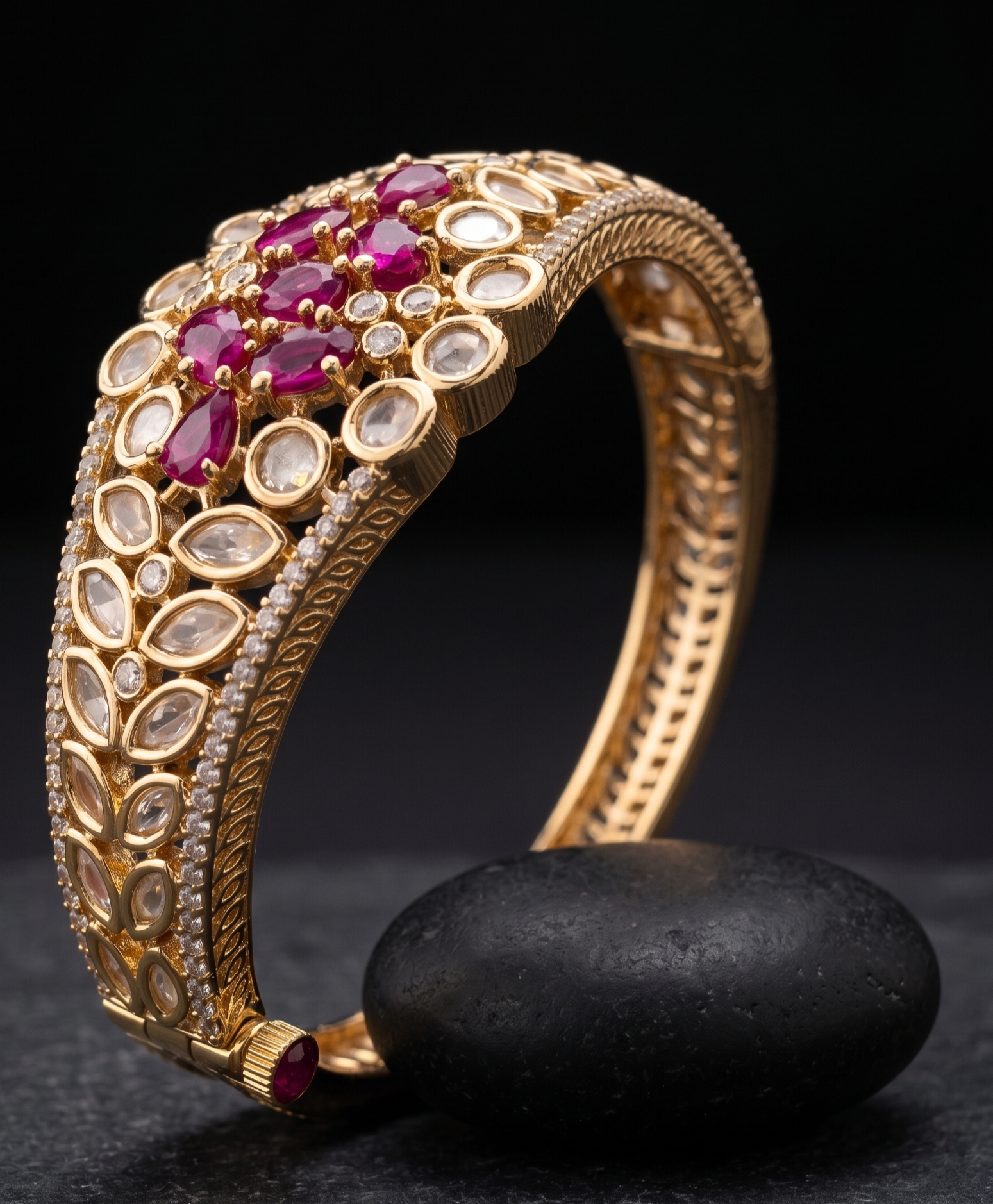 Ruhani Ruby Kundan Traditional Polki Openable Bracelet with CZ Stones for Women