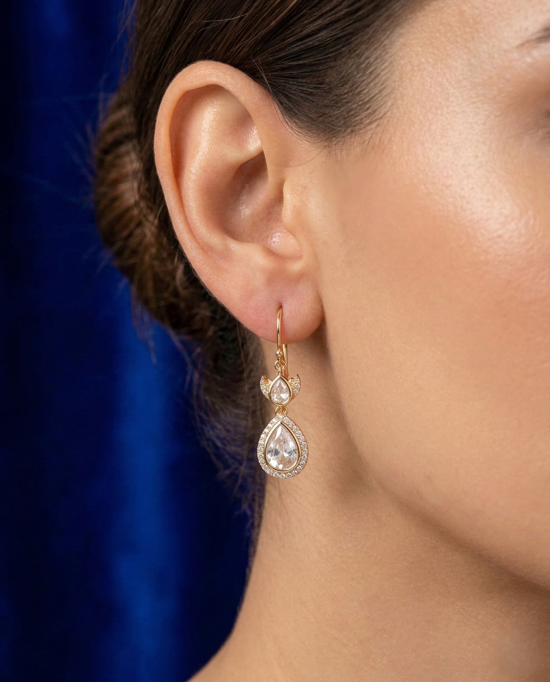 Premium Kundan Teardrop Earrings Green White Red Gold Finish