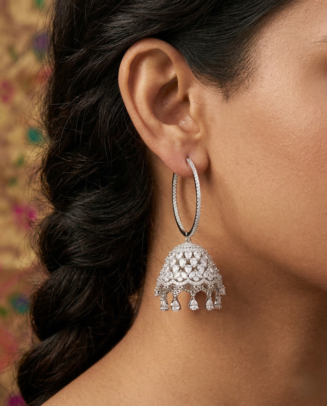 Elegant Jhumka Hoop Earrings Premium Silver Tone Traditional Design for Women