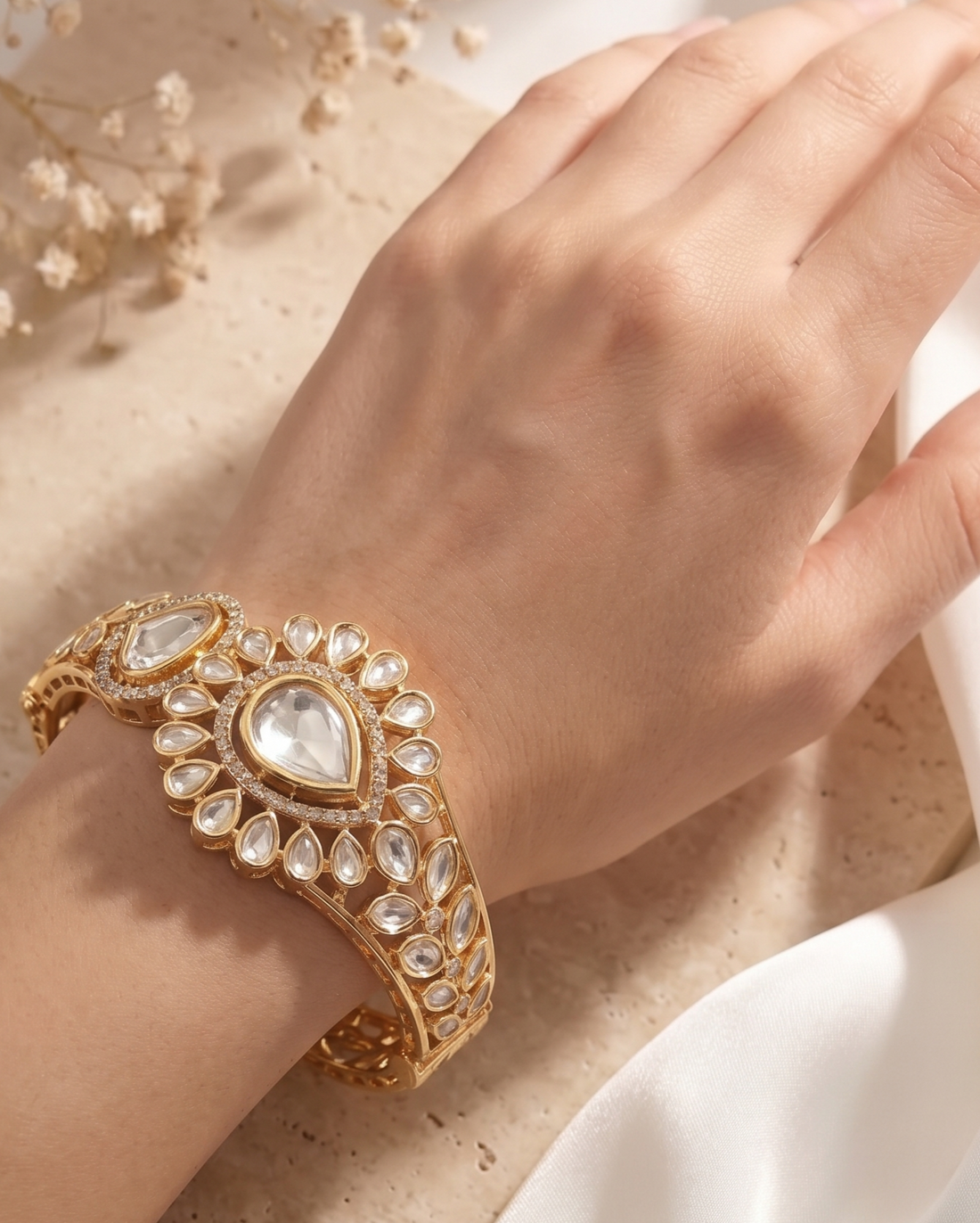 Noorika Kundan Royale   Traditional Polki Style Openable  Bracelet for Women