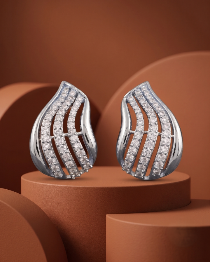 Premium Aurelia Wave Studs – Diamond Curve Earrings in Gold & Silver Finish