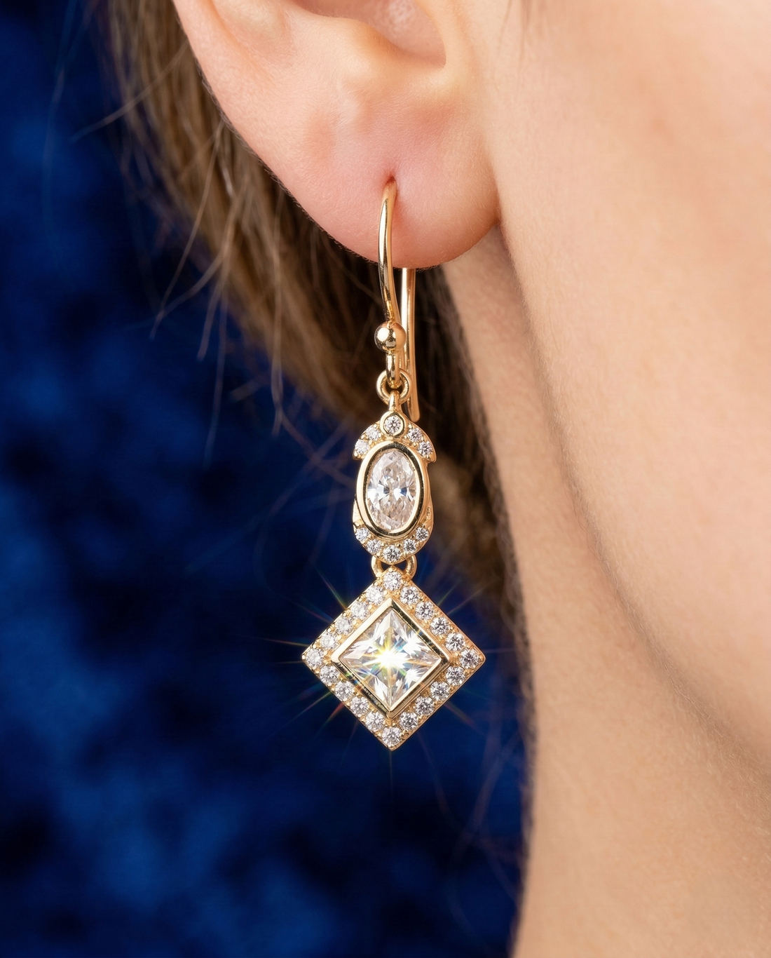 Premium Kundan Square Drop Earrings White Ruby Green