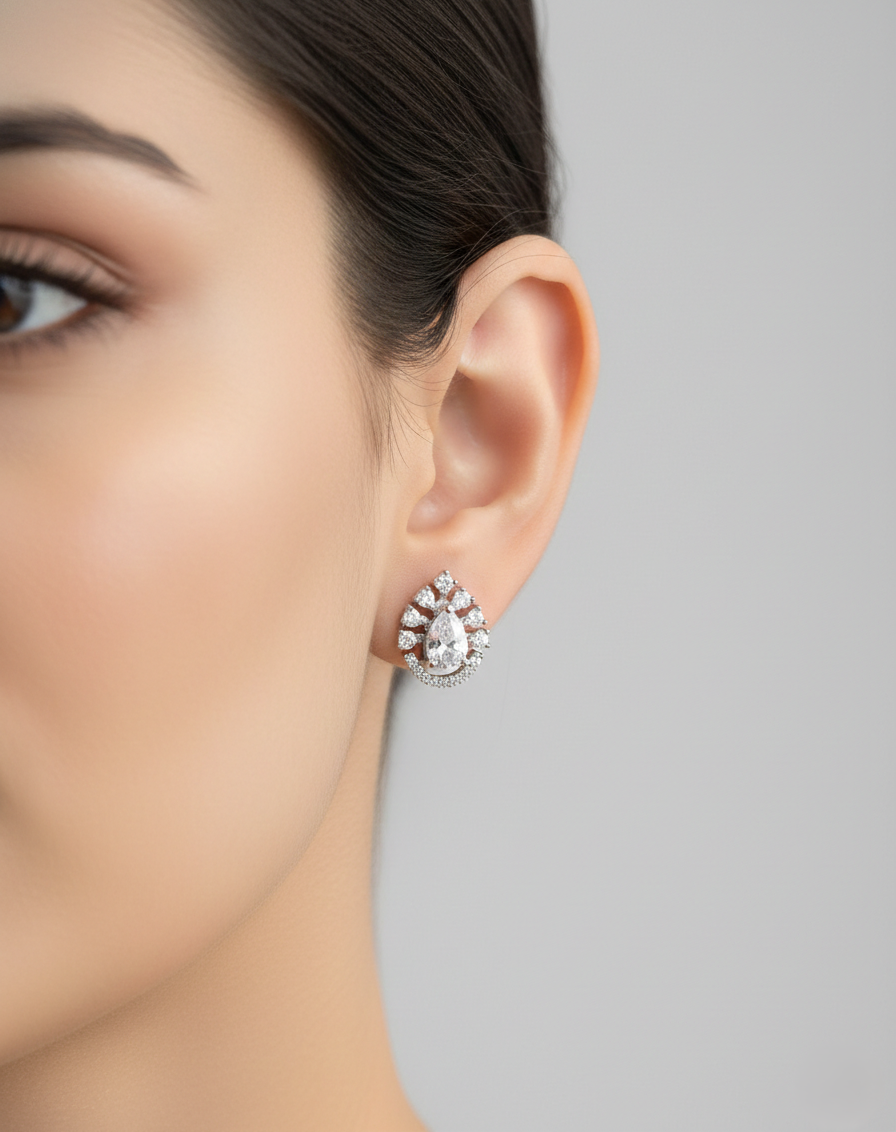 Pear Drop Crystal Studs for Women – Elegant Minimal Design