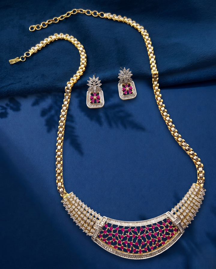 Rajeshwari Ruby Lattice Diamond Necklace Set