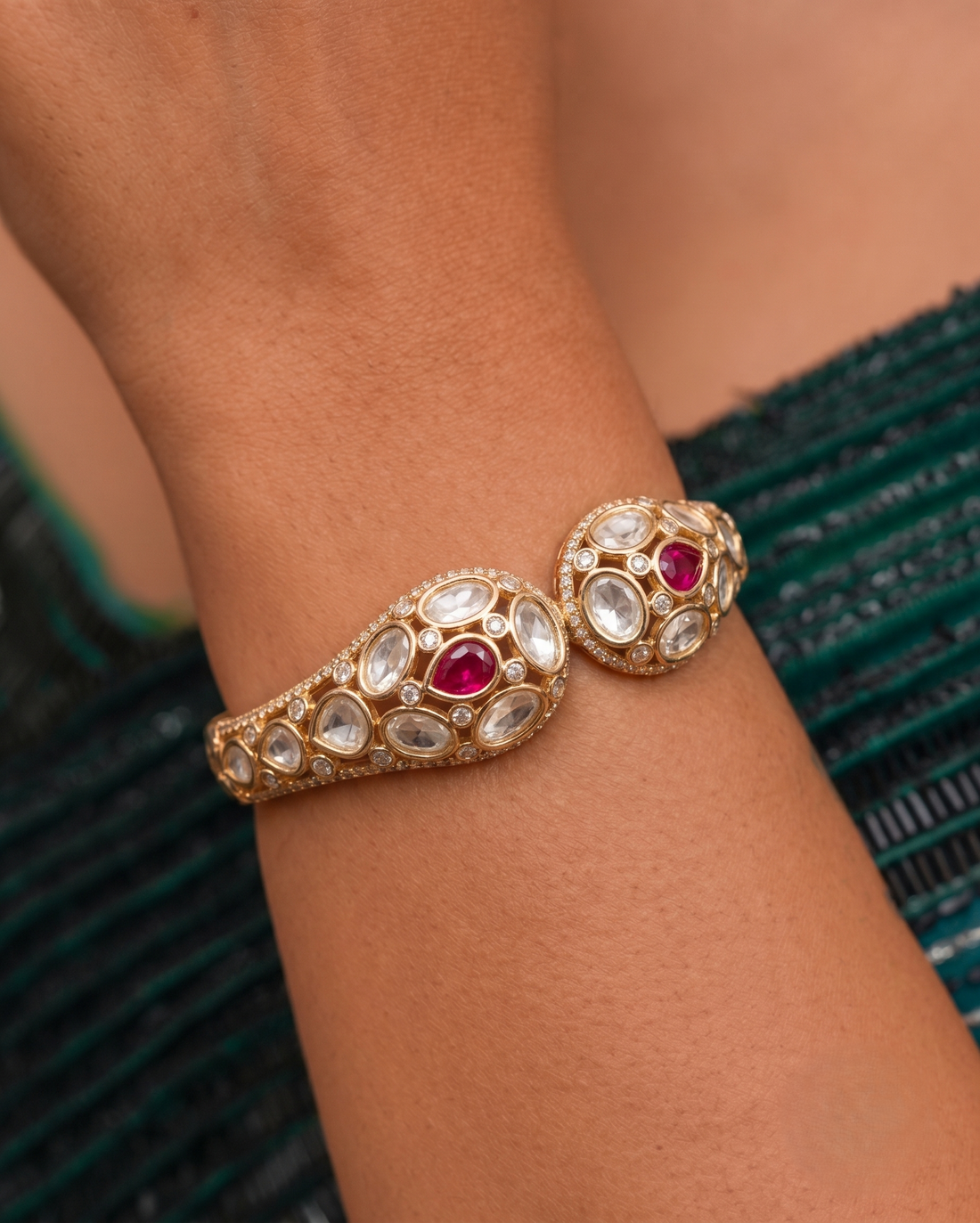 Royal Kundan Openable Bracelet with Ruby Stone