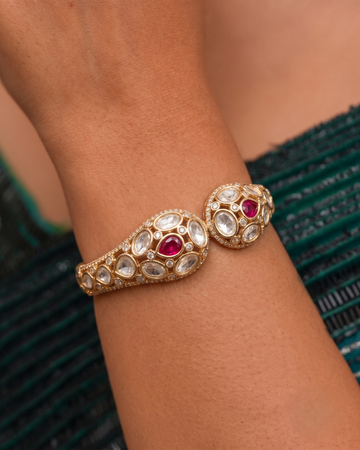 Royal Kundan Openable Bracelet with Ruby Stone