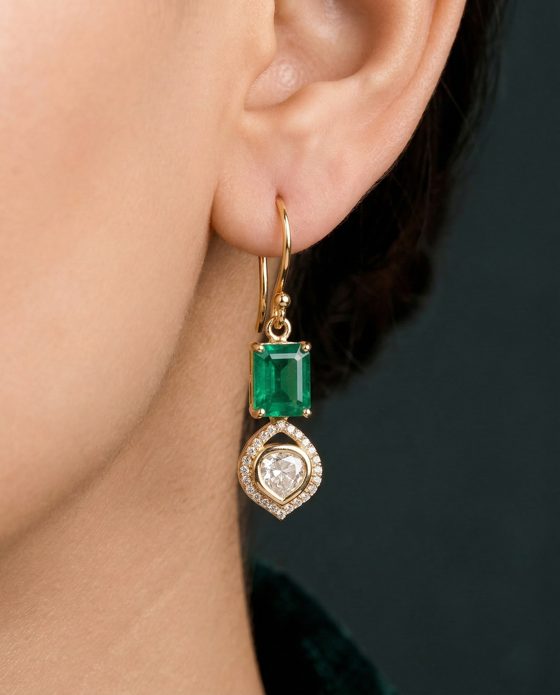 Premium Kundan Drop Earrings Green Red Gold Finish