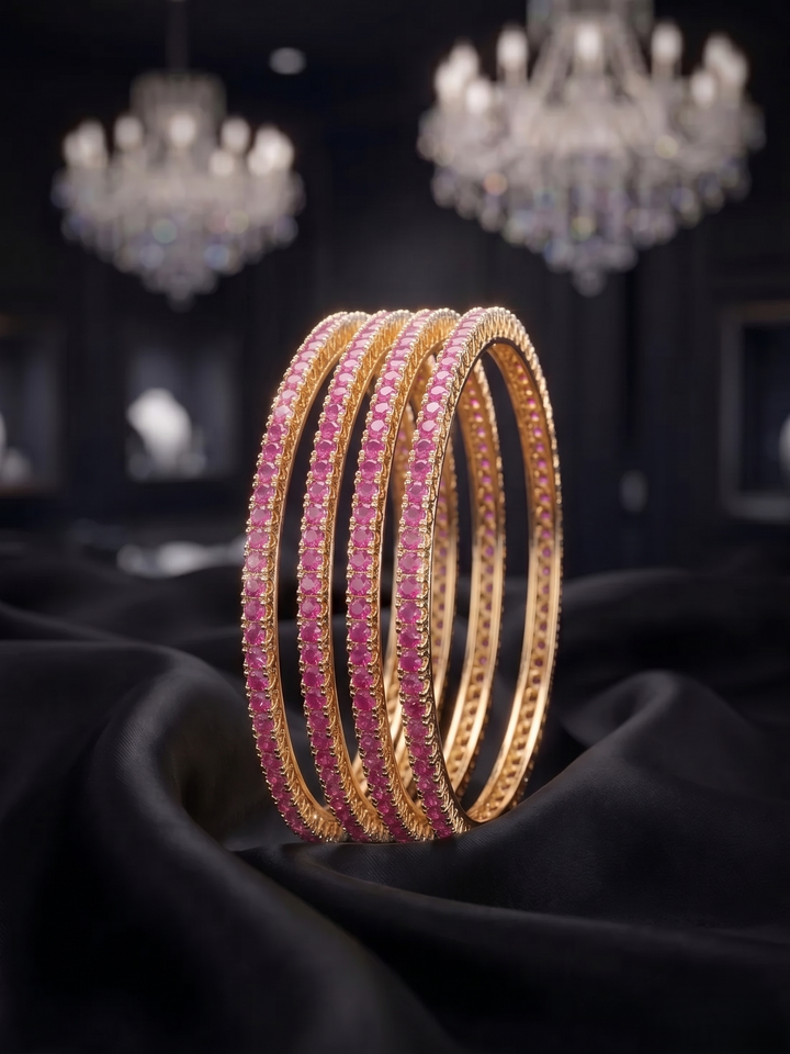 Ruby Stone Bangles for Women | Gold Plated Designer Bangles Set ( pack of 4)