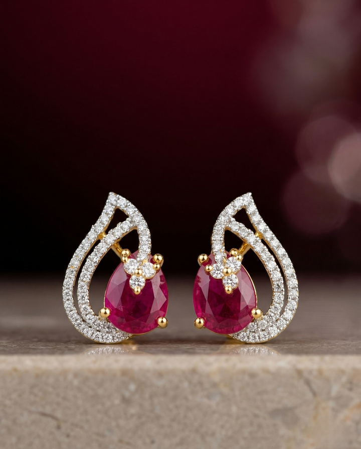 Premium Teardrop Diamond Aura Earrings for Women | Ruby, Emerald, Sapphire & Crystal Party Wear Earrings