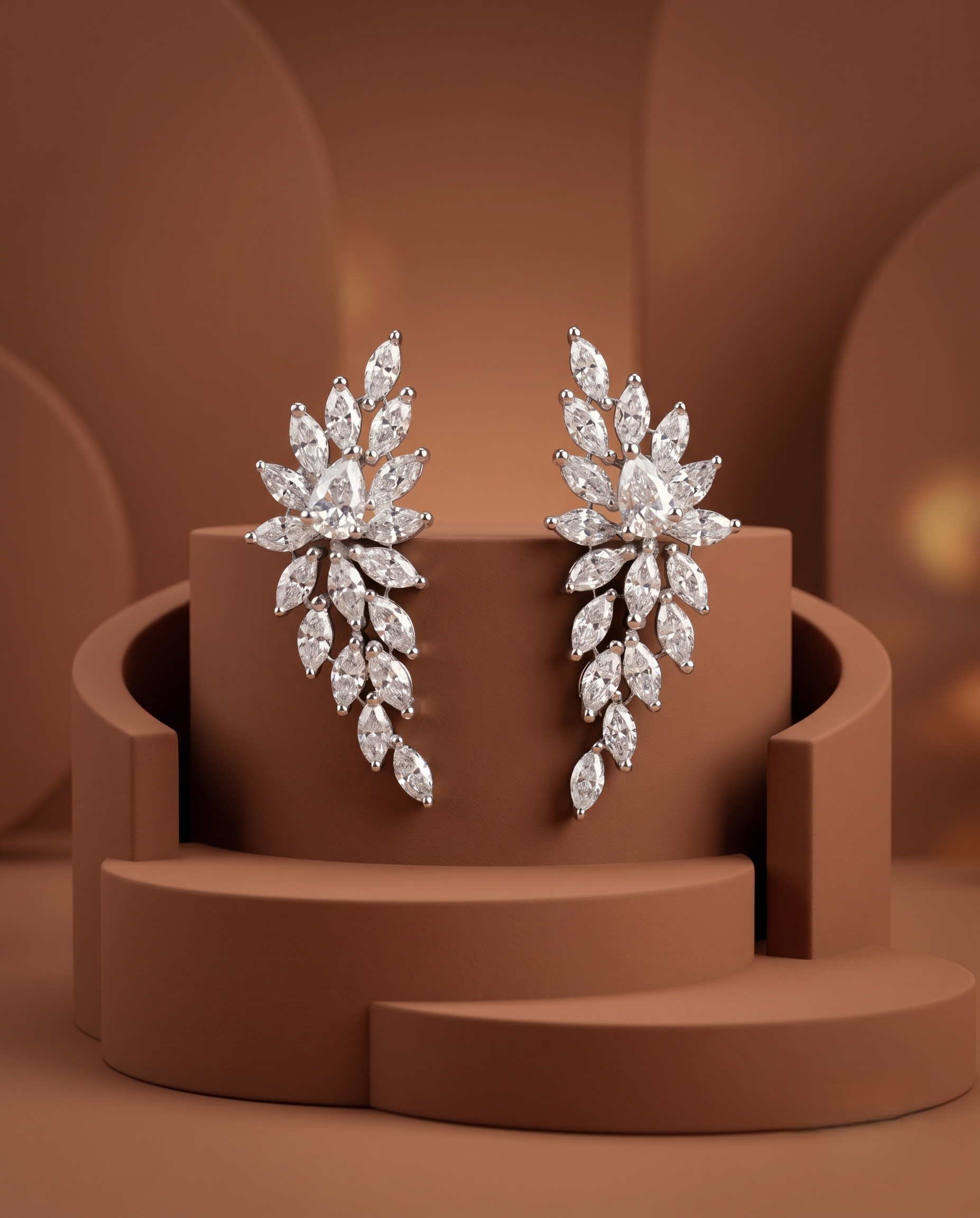 Premium Celestia Leaf Drops – Gold & Silver Polish Diamond  Earrings
